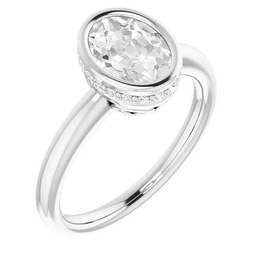 Ladies Engagement Ring Round & Oval Old Cut Genuine Diamond Bezel Set 6 Carats