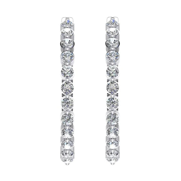 Ladies Floating Round Real Diamond Hoop Earrings 3.60 Carats 1.5 Inches