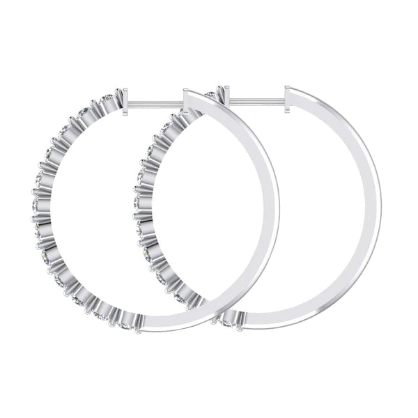 Ladies Floating Round Real Diamond Hoop Earrings 3.60 Carats 1.5 Inches