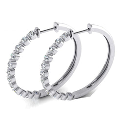 Ladies Floating Round Real Diamond Hoop Earrings 3.60 Carats 1.5 Inches