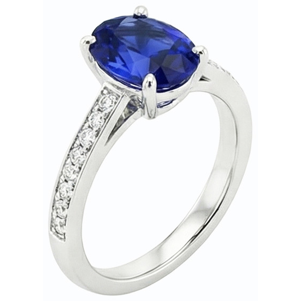 Ladies Gemstone Ceylon Sapphire Ring Channel Set Natural Earth Mined Diamonds 4.50 Carats