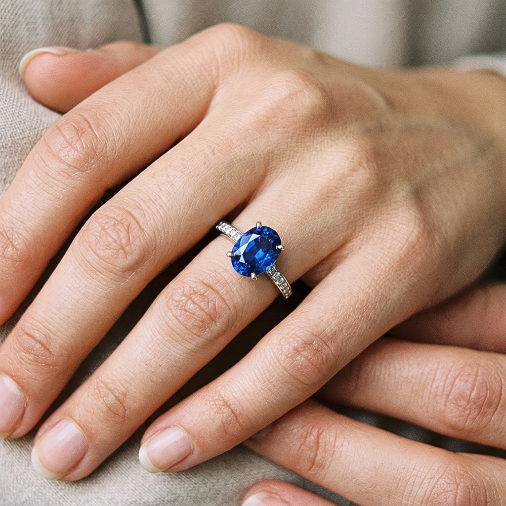 Ladies Gemstone Ceylon Sapphire Ring Channel Set Natural Earth Mined Diamonds 4.50 Carats
