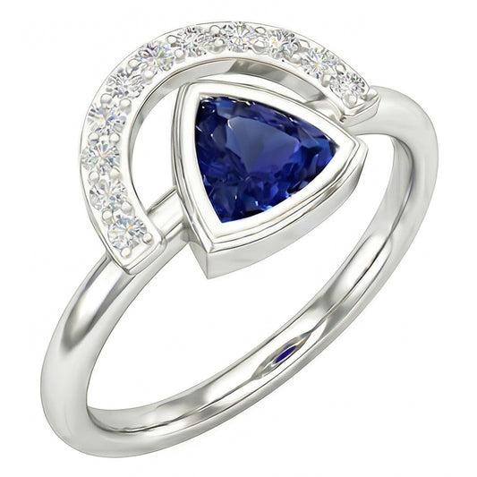 Ladies Gemstone Jewellery Trillion Bezel Set Blue Sapphire Ring 2 Carats