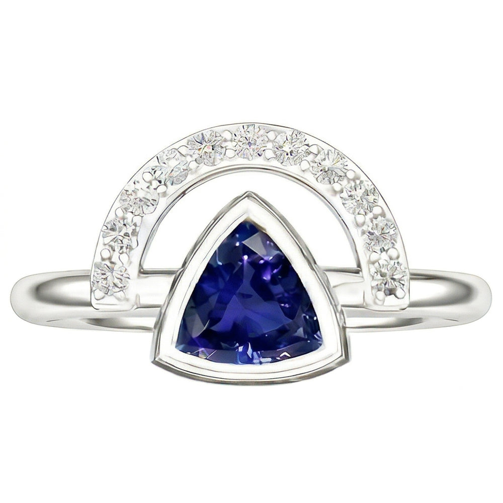 Ladies Gemstone Jewellery Trillion Bezel Set Blue Sapphire Ring 2 Carats