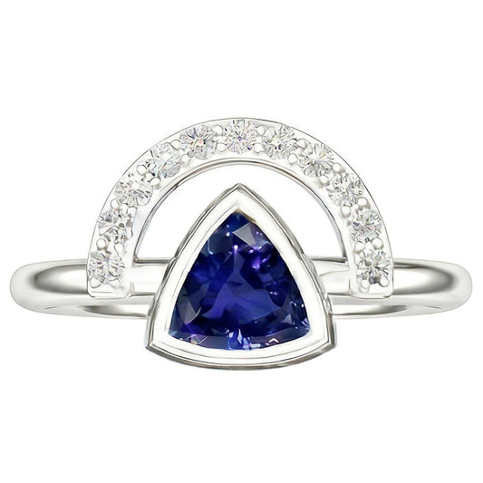 Ladies Gemstone Jewellery Trillion Bezel Set Blue Sapphire Ring 2 Carats