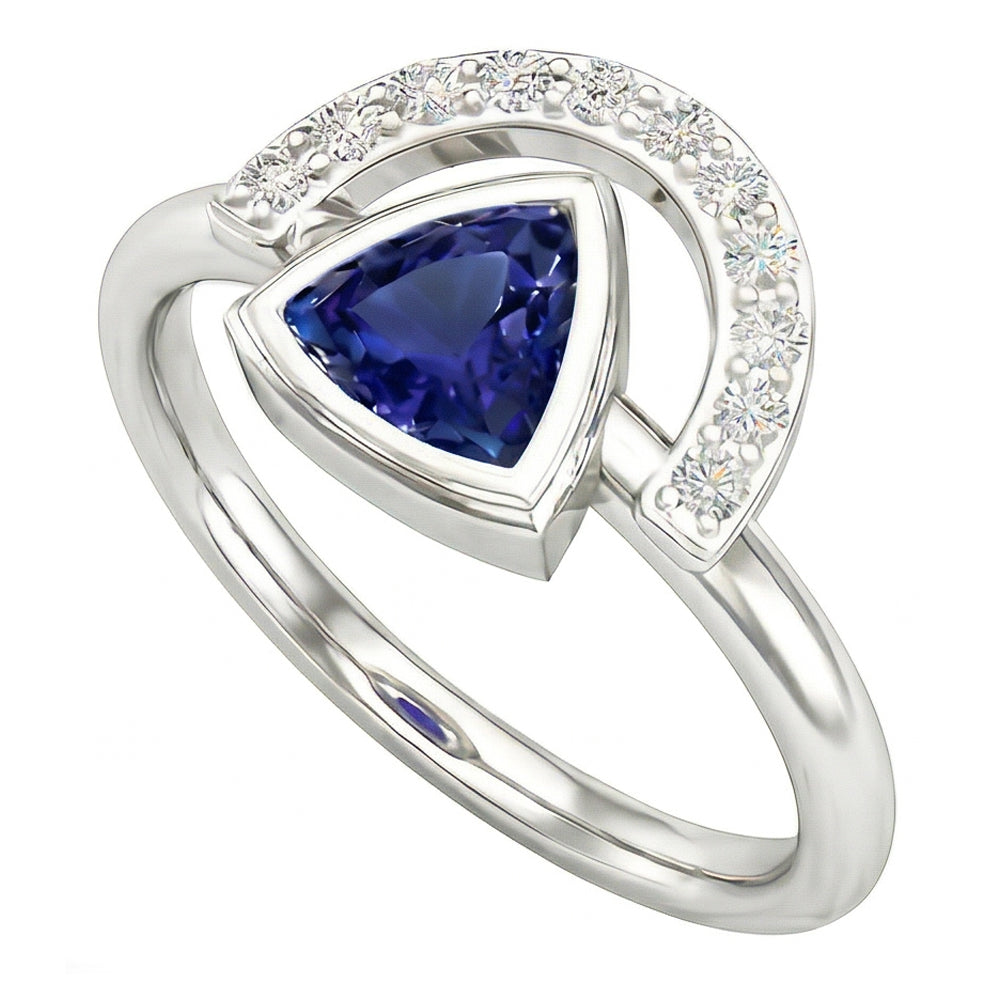 Ladies Gemstone Jewellery Trillion Bezel Set Blue Sapphire Ring 2 Carats