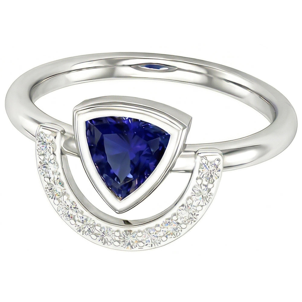 Ladies Gemstone Jewellery Trillion Bezel Set Blue Sapphire Ring 2 Carats