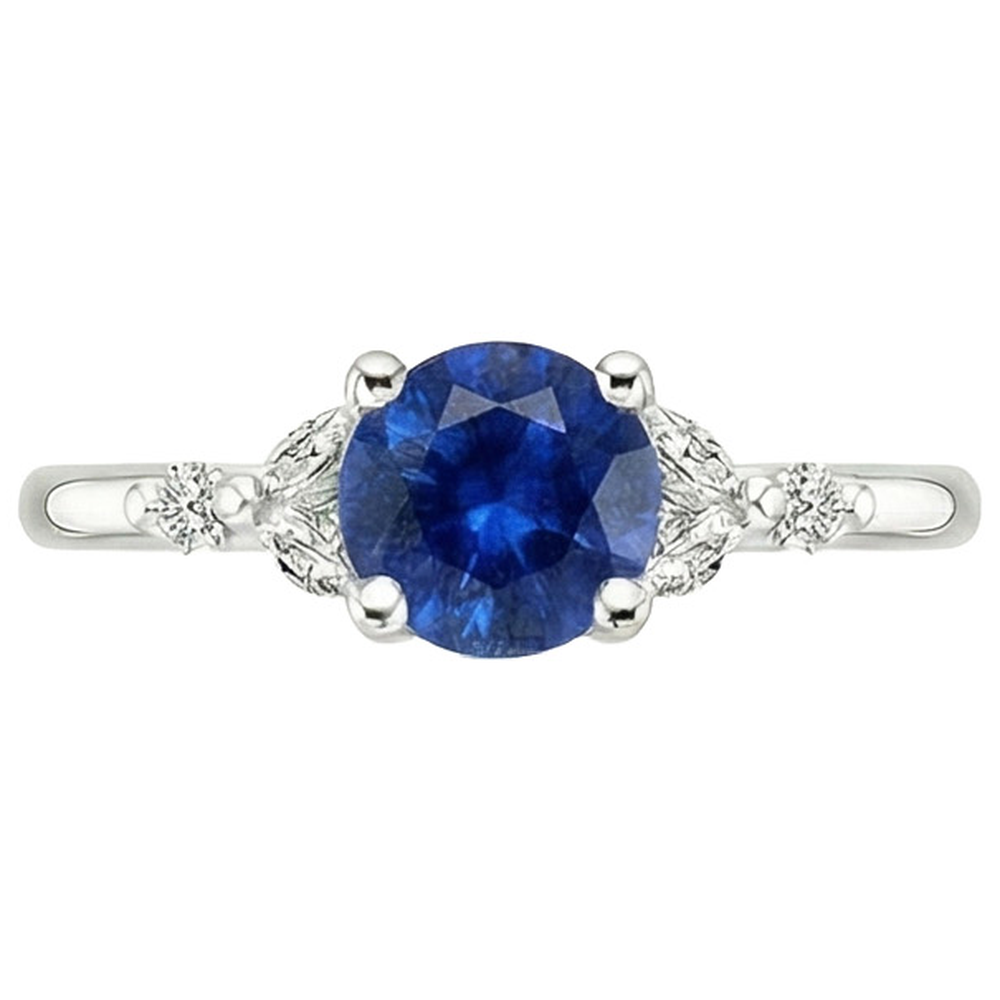 natural round sapphire 3ct ring close up detail