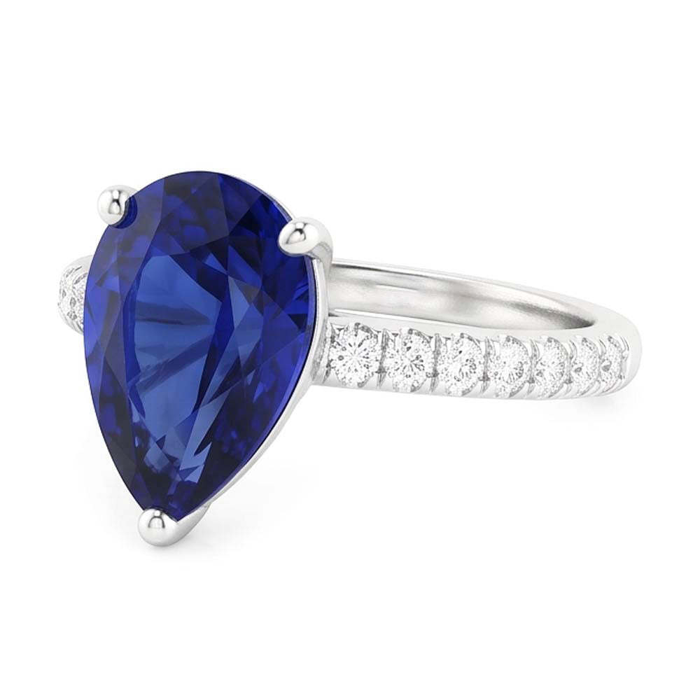 Ladies Gemstone Solitaire Ceylon Sapphire Ring With Accents 4 Carats
