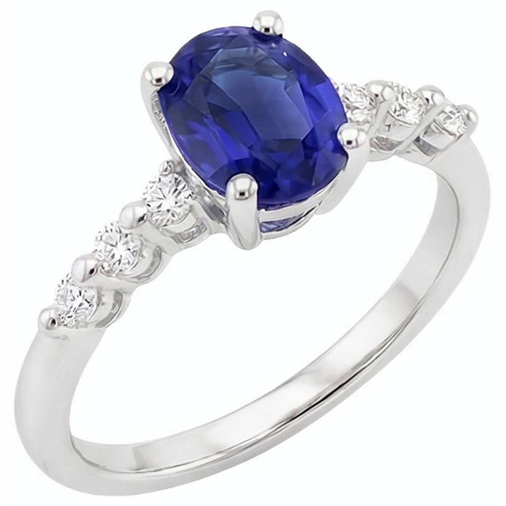 Ladies Gemstone & Natural Earth Mined Diamonds Oval Ceylon Sapphire Ring 4 Carats