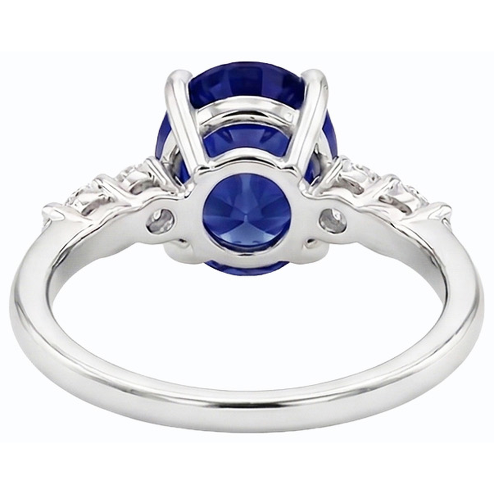 Ladies Gemstone & Natural Earth Mined Diamonds Oval Ceylon Sapphire Ring 4 Carats