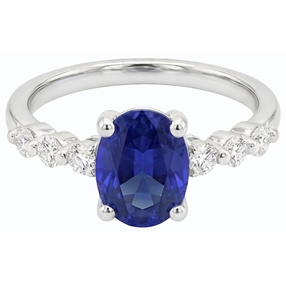 Ladies Gemstone & Natural Earth Mined Diamonds Oval Ceylon Sapphire Ring 4 Carats