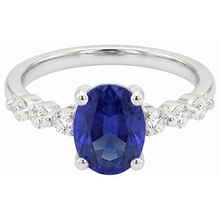 Ladies Gemstone & Natural Earth Mined Diamonds Oval Ceylon Sapphire Ring 4 Carats