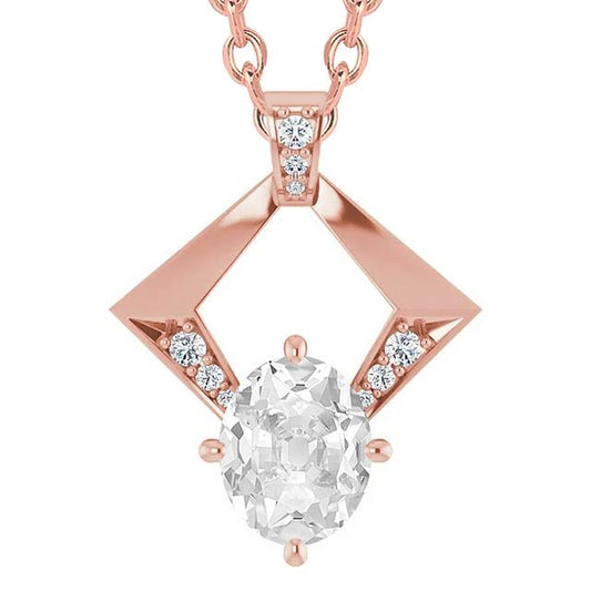 Ladies Genuine Diamond Pendant Rose Gold Round & Oval Old Miner Necklace 4 Ct