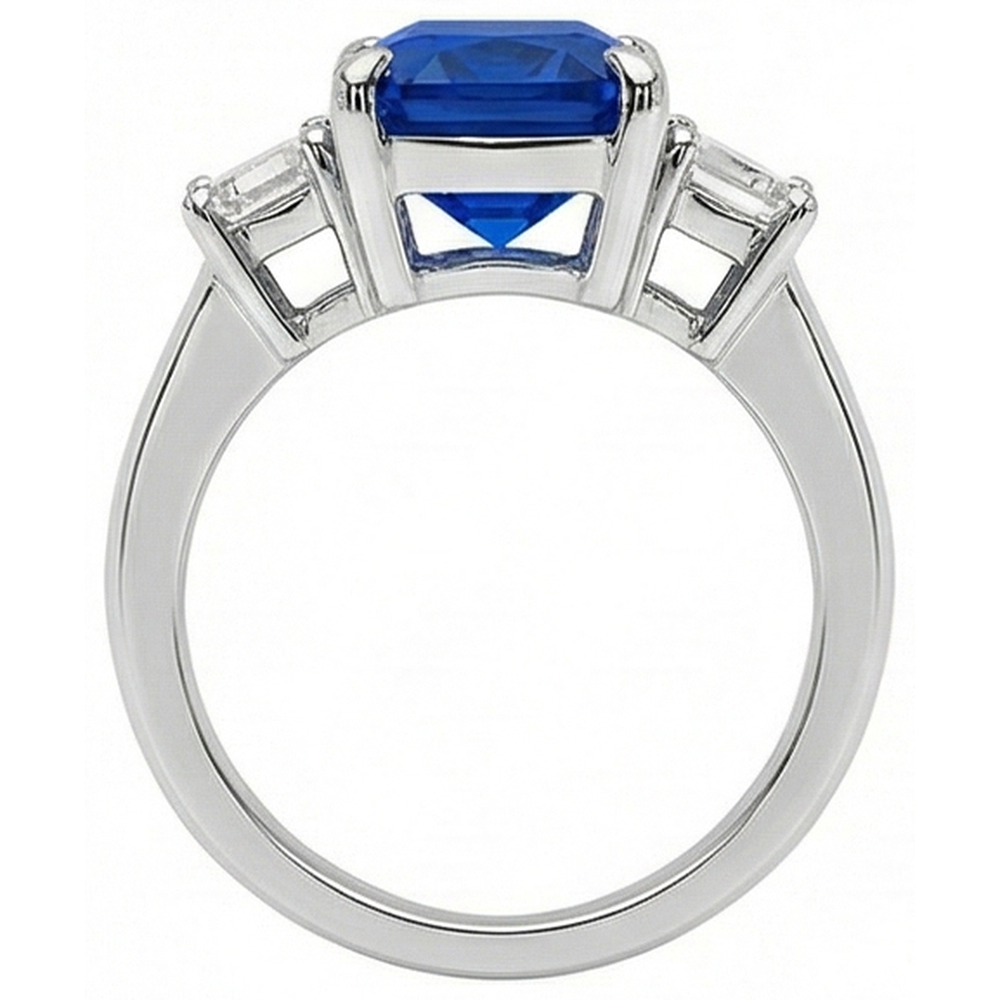 Ladies Gold Natural Earth Mined Diamond Ring Emerald Cut 5 Carats Sapphire Jewellery