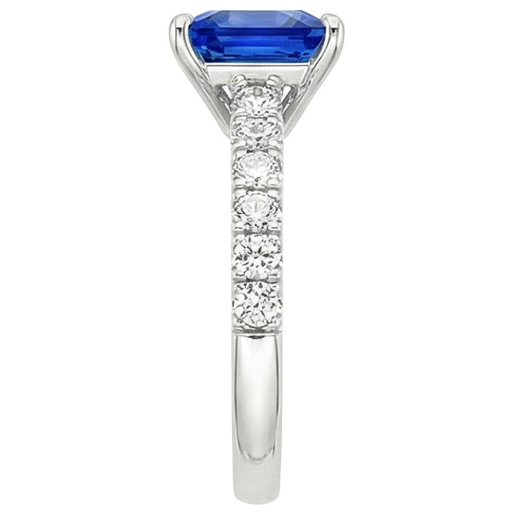 Ladies Gold Natural Earth Mined Diamond Ring Princess Blue Sapphire Accented 4.50 Carats