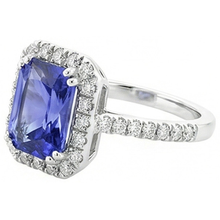 Ladies Halo Deep Blue Sapphire Ring Radiant & Natural Earth Mined Diamonds 3.50 Carats