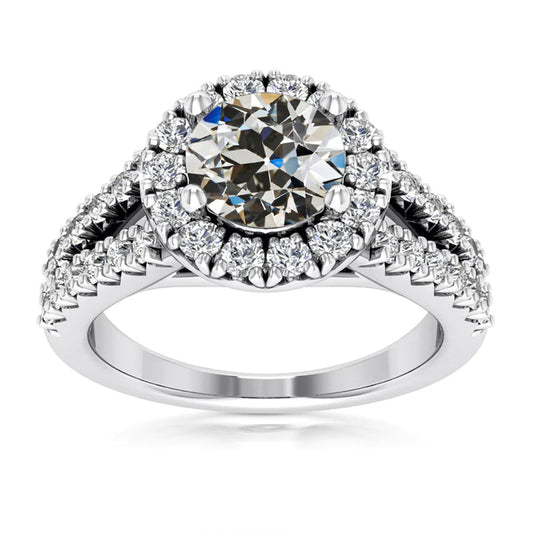 Ladies Halo Engagement Ring Old Cut Real Diamond Split Shank 4.75 Carats