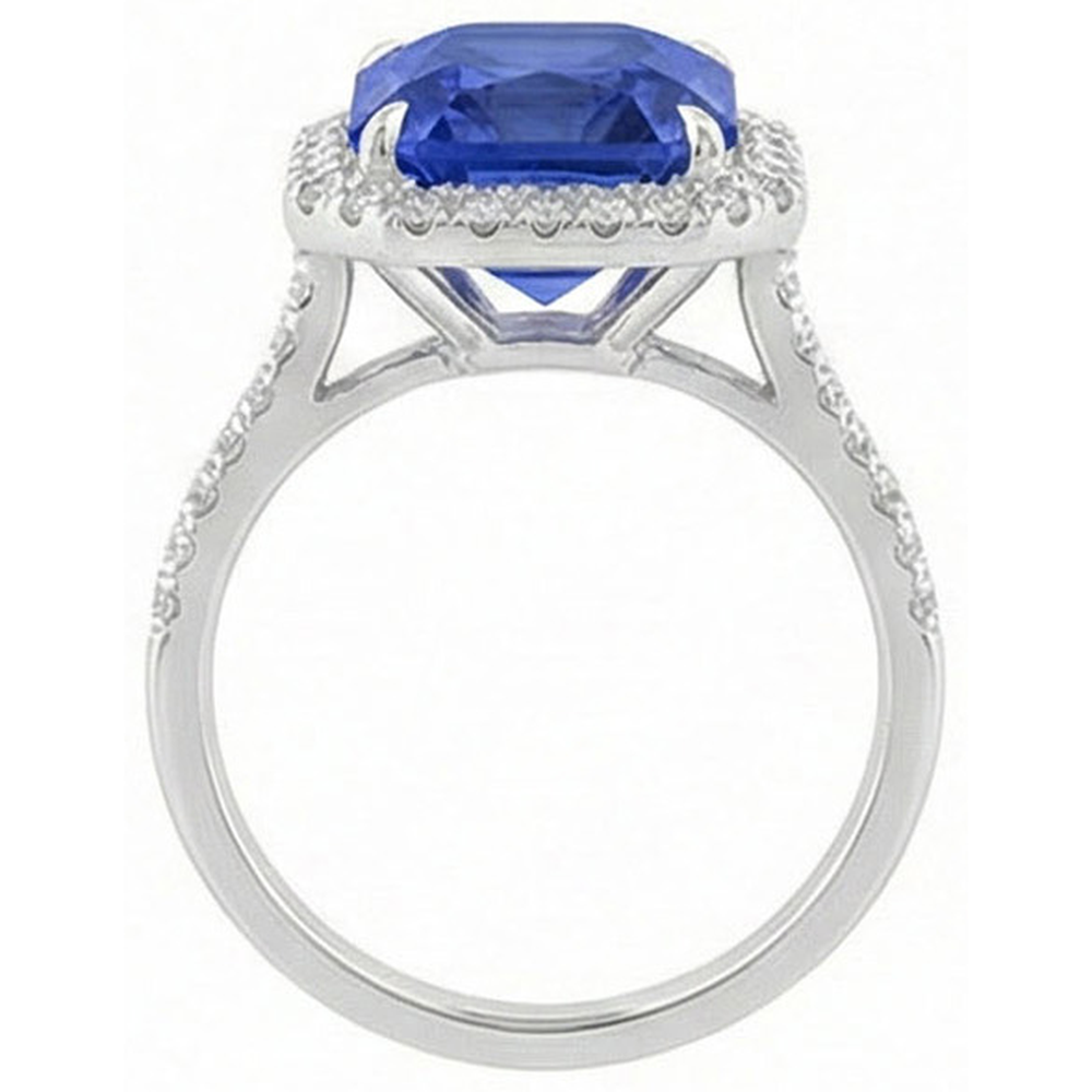 Ladies Halo Natural Earth Mined Diamond Jewellery Ceylon Sapphire Prong Set Gold 5 Carats