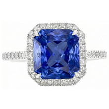 Ladies Halo Natural Earth Mined Diamond Jewellery Ceylon Sapphire Prong Set Gold 5 Carats