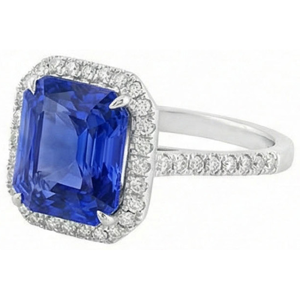 Ladies Halo Natural Earth Mined Diamond Jewellery Ceylon Sapphire Prong Set Gold 5 Carats