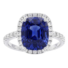 Ladies Halo Natural Earth Mined Diamond Ring Cushion Blue Sapphire Engagement 9.75 Carats