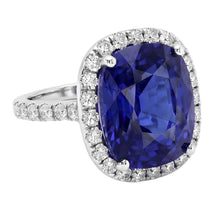 Ladies Halo Natural Earth Mined Diamond Ring Cushion Blue Sapphire Engagement 9.75 Carats