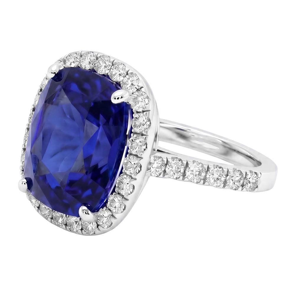 Ladies Halo Natural Earth Mined Diamond Ring Cushion Blue Sapphire Engagement 9.75 Carats