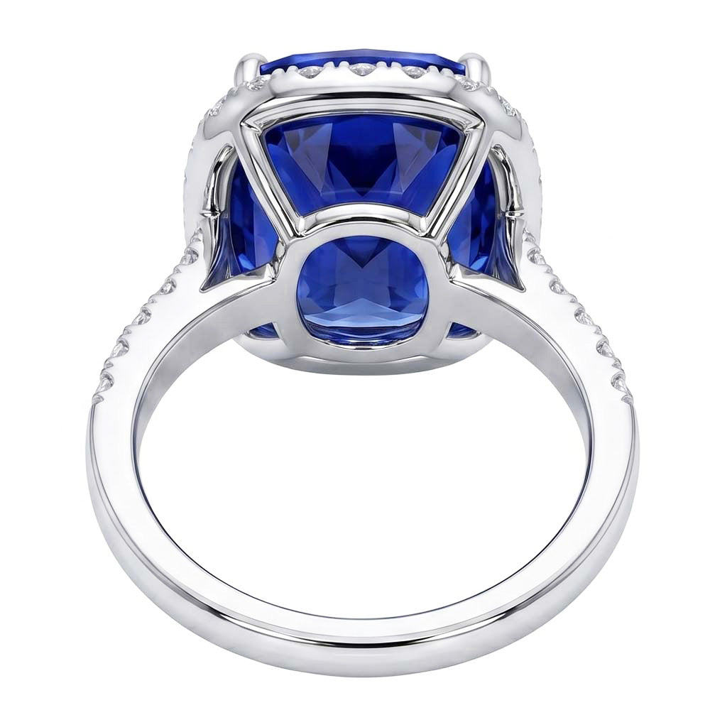 Ladies Halo Natural Earth Mined Diamond Ring Cushion Blue Sapphire Engagement 9.75 Carats