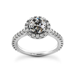 Ladies Halo Old Cut Real Diamond Ring With Accents 5 Carats Gold