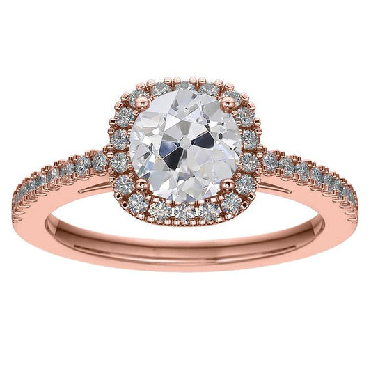 Ladies Halo Old Cut Round Real Diamond Ring Rose Gold 4.25 Carats