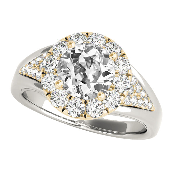Ladies Halo Old Mine Cut Real Natural Earth Mined Diamond Engagement Ring Two Tone 14K 5 Carats
