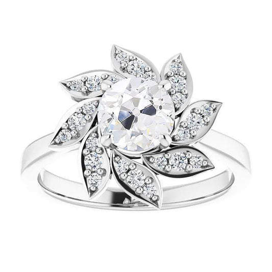 Ladies Halo Ring Old Miner Real Diamond Prong Set Flower Style 4.50 Carats