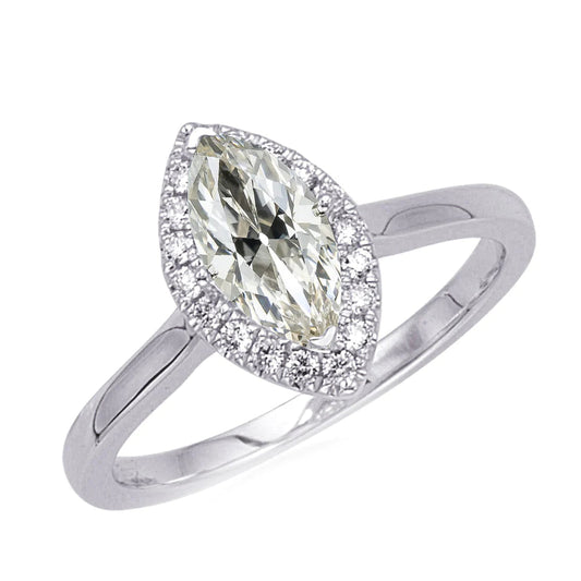 Ladies Halo Ring Round & Marquise Old Mine Cut Real Diamond 4.50 Carats