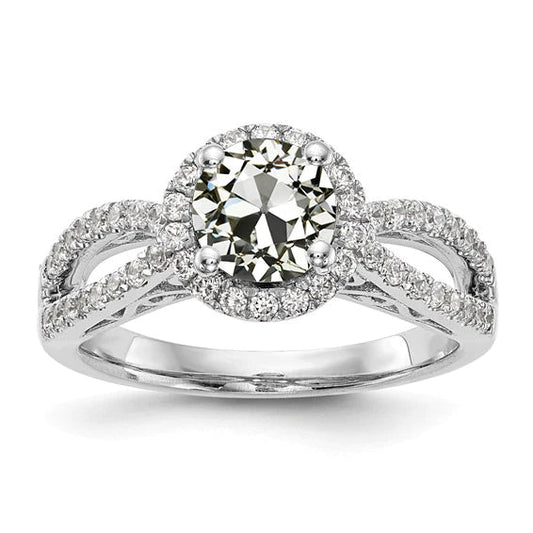 Ladies Halo Ring Round Old Cut Real Diamond Split Shank 3.50 Carats