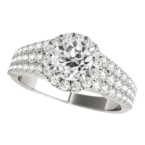 Ladies Halo Ring Round Real Old Miner Diamond Multi-Row Pave Set 5 Carats