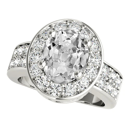 Ladies Halo Ring With Accents Oval Old Cut Real Diamond 7.50 Carats Gold