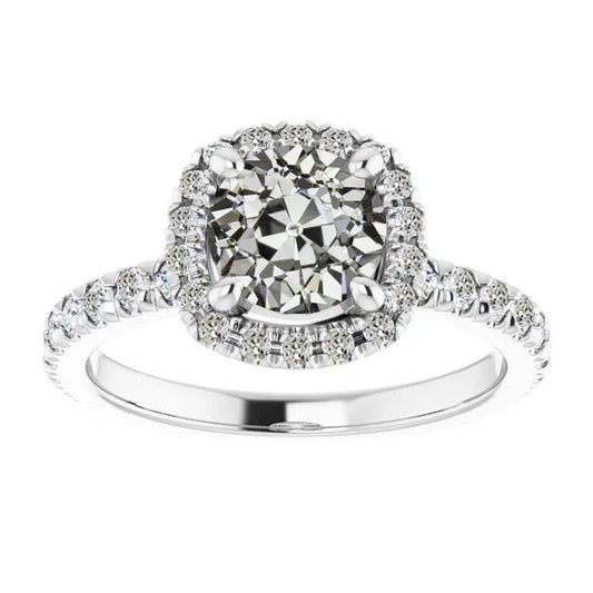 Ladies Halo Round Old Cut Genuine Diamond Wedding Ring 6 Carats Gold