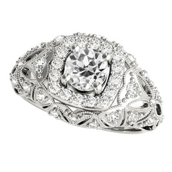 Ladies Halo Round Old Mine Cut Real Diamond Ring Antique Style 3.75 Carats