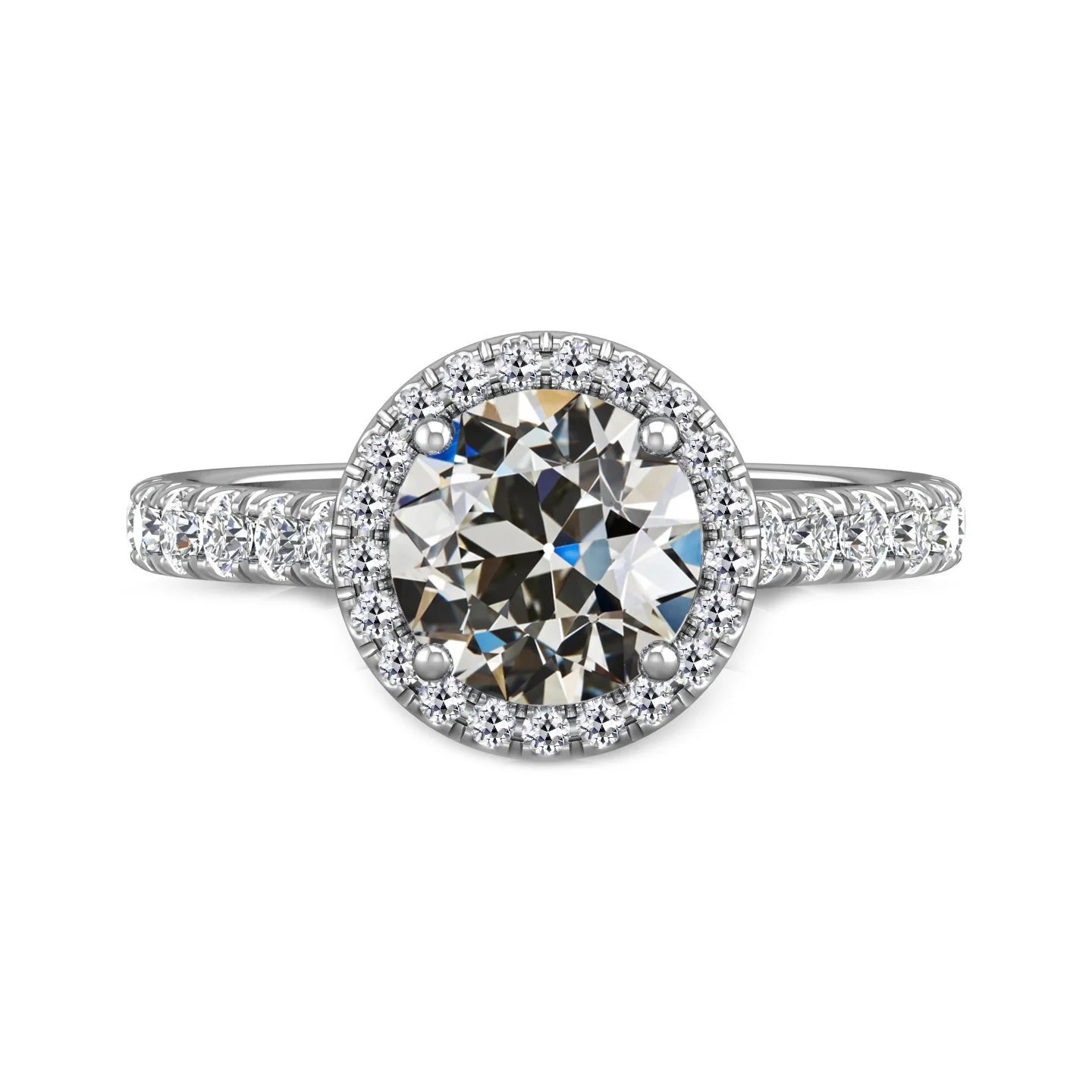 Ladies Halo Wedding Ring Old Mine Cut Natural Diamond Prong Set 4.50 Carats
