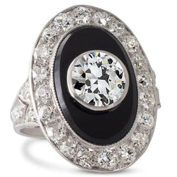 Ladies Halo Wedding Ring Round Old Cut Natural Diamond Black Gold 4 Carats
