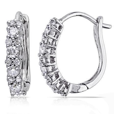 Ladies Hoop Earrings 2.60 Carats Round Cut Real Diamonds 14K White Gold