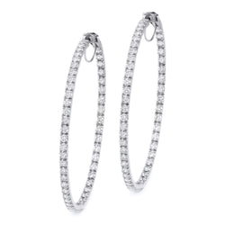 Ladies Hoop Earrings 3.70 Carats Sparkling Real Natural Earth Mined Diamonds 14K Gold White