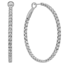 Ladies Hoop Earrings 4 Carats Natural Round Cut Diamonds White Gold 14K