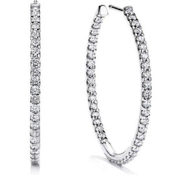Ladies Hoop Earrings 4.30 Carats Real Round Cut Diamonds White Gold 14K