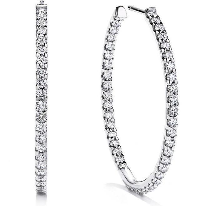 Ladies Hoop Earrings 4.30 Carats Real Round Cut Diamonds White Gold 