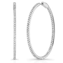 Ladies Hoop Earrings 4.30 Carats Real Small Round Diamonds White Gold 14K