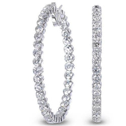 Ladies Hoop Earrings 7 Ct Brilliant Cut Real Diamonds White Gold 14K