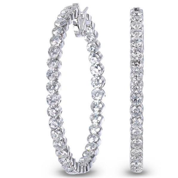 Ladies Hoop Earrings 7 Ct Brilliant Cut Real Diamonds White Gold 14K