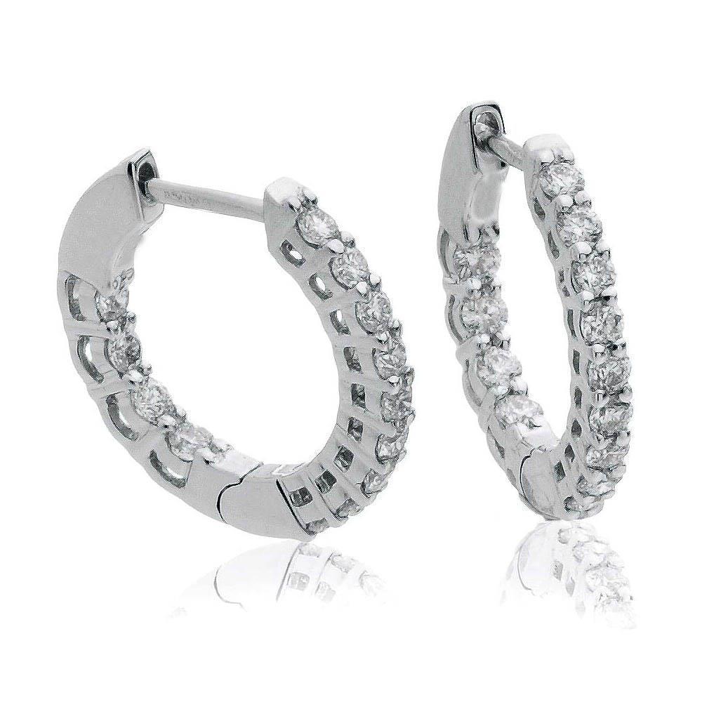 Ladies Hoop Earrings White Gold 14K Round Cut 2.85 Ct Real Diamonds
